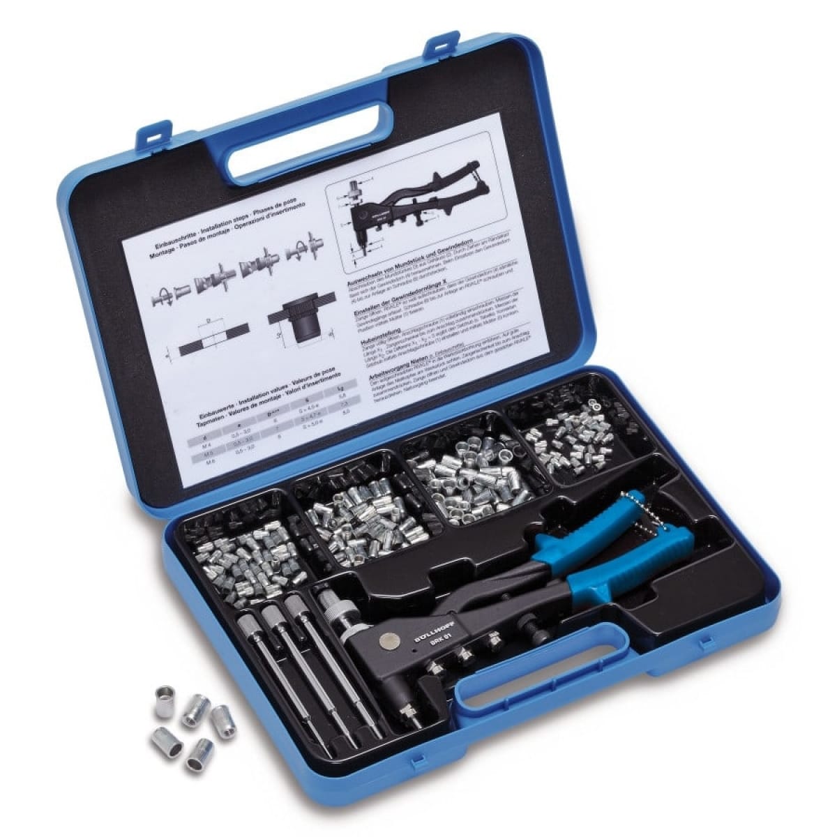 Coffret pince à écrous noyés Helicoil Rivkle avec accessoires