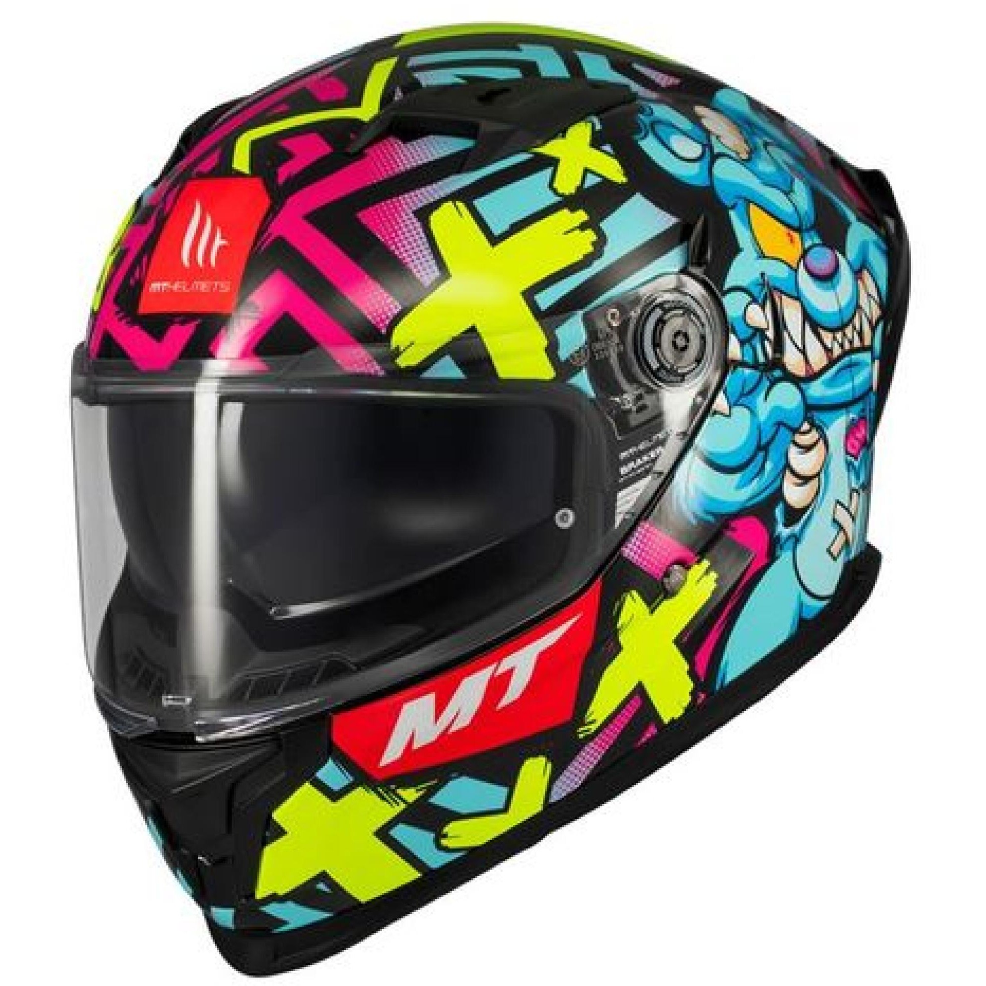 Casque MT Helmets Braker SV Crazy Teddy B7 Bleu Violet Vert Brillant - 2XL