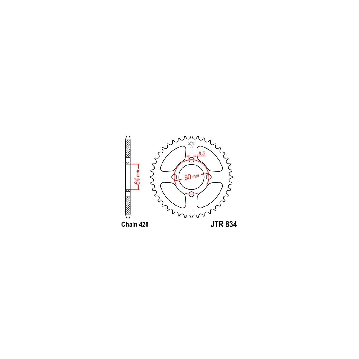 Couronne JT Sprockets 32 Dents Acier Pas 420 Type 834 Yamaha PW80