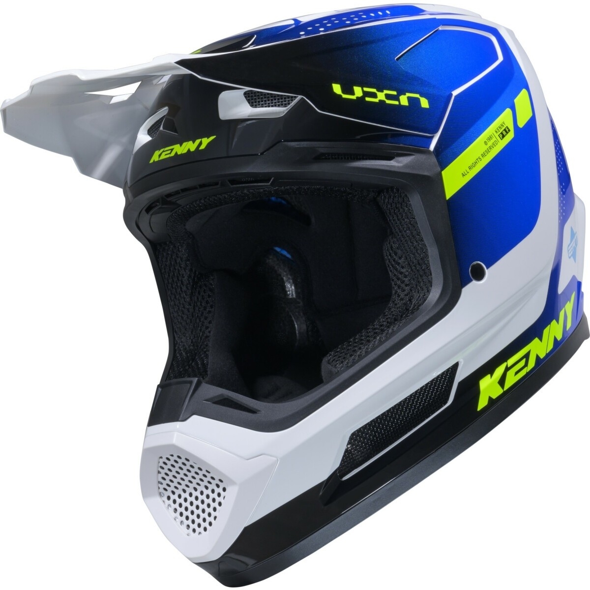 CASQUE CROSS KENNY PERFORMANCE GRAPHIC BLEU BLANC NOIR BRILLANT / L