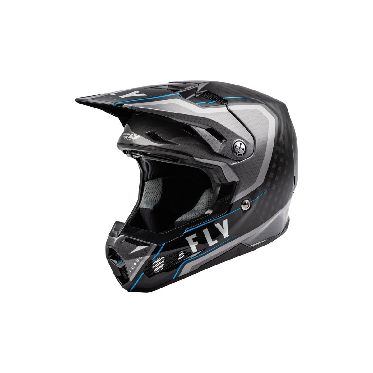 CASQUE CROSS FLY RACING FORMULA CARBON AXON NOIR GRIS BLEU / XL