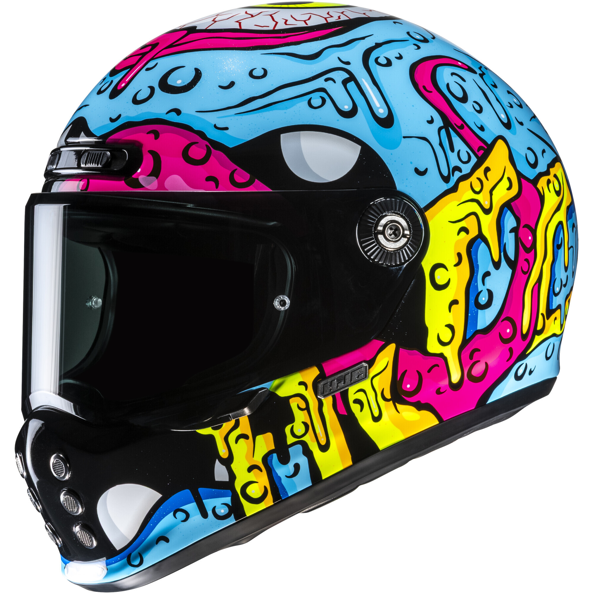 Casque HJC V10 Squeeze MC28 Bleu Rose Jaune - L