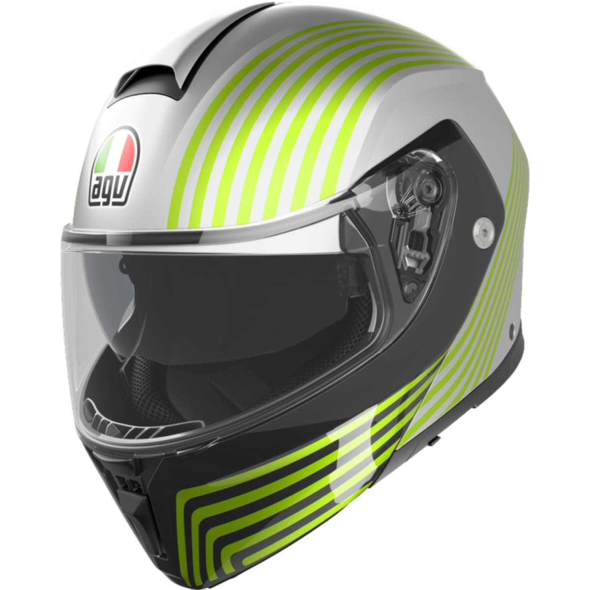 CASQUE AGV STREETMODULAR ISEO MAT BLANC NOIR JAUNE FLUO / 2XL