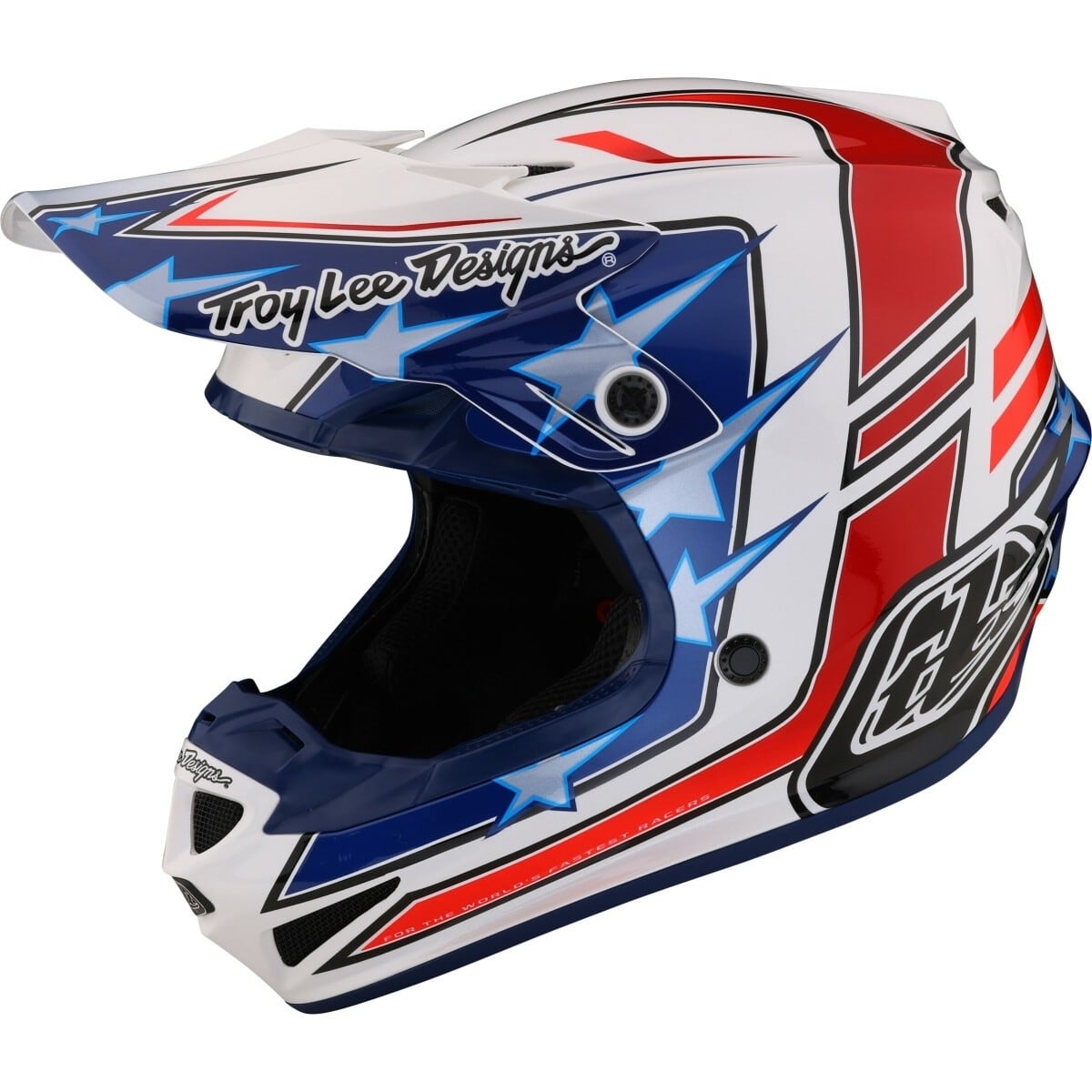 CASQUE CROSS ENFANT SE4 TROY LEE DESIGNS POLY FLAGSTAFF BLEU ROUGE BLANC / L