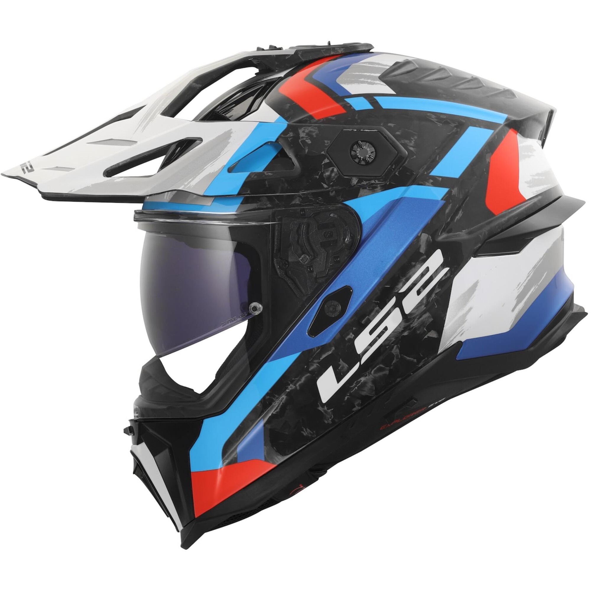 Casque LS2 MX707 Explorer Evo Forged Carbon Falkur Blanc Bleu Rouge - 2XL