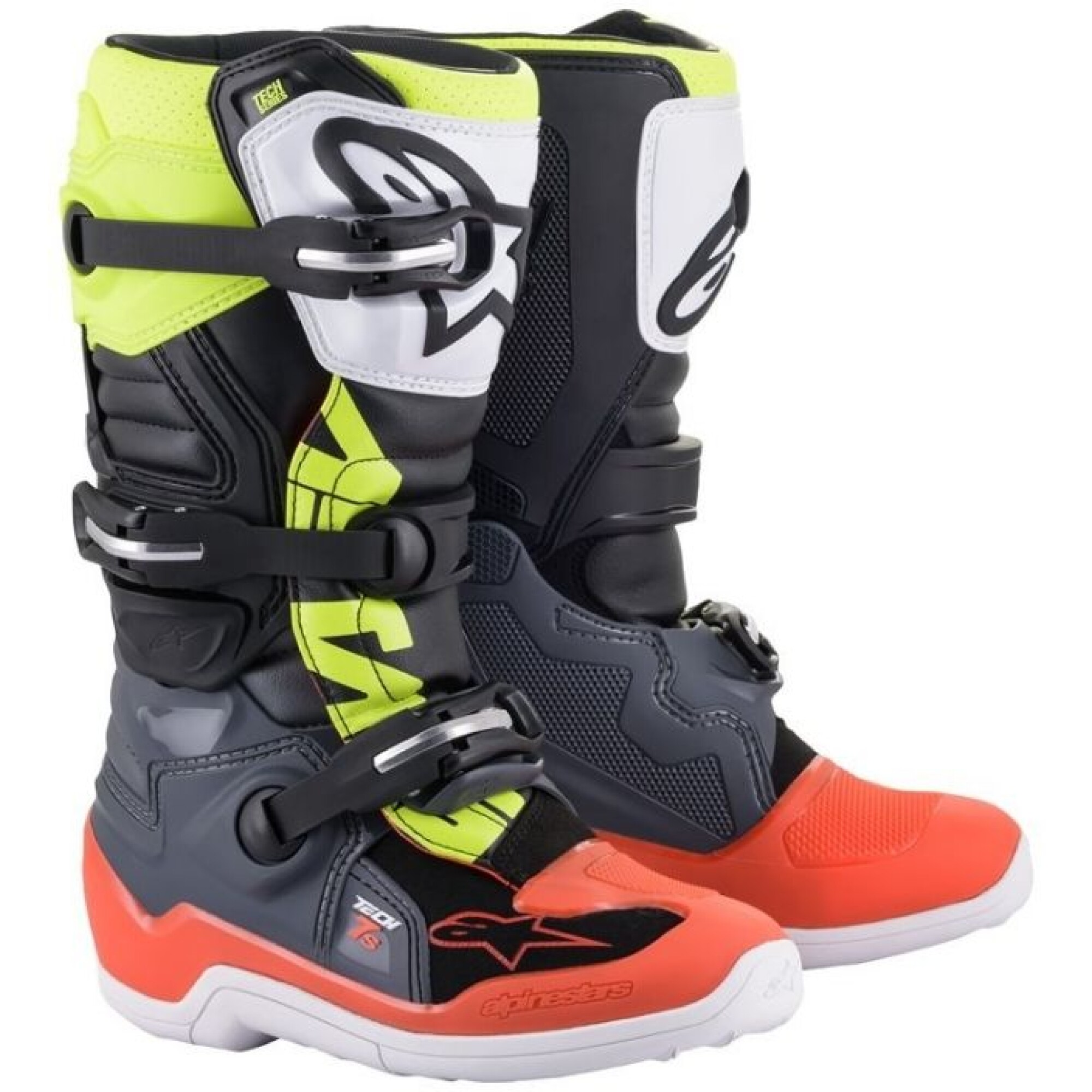 Bottes Cross Enfant Alpinestars Tech 7S Gris Rouge Jaune Fluo - 34