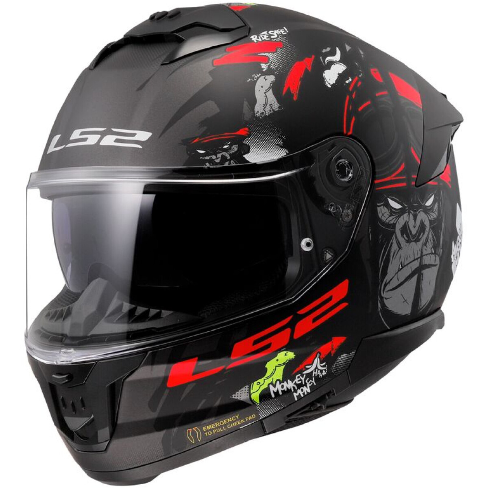 Casque LS2 FF808 Stream II Angry Monkey M. Noir Rouge - 3XL