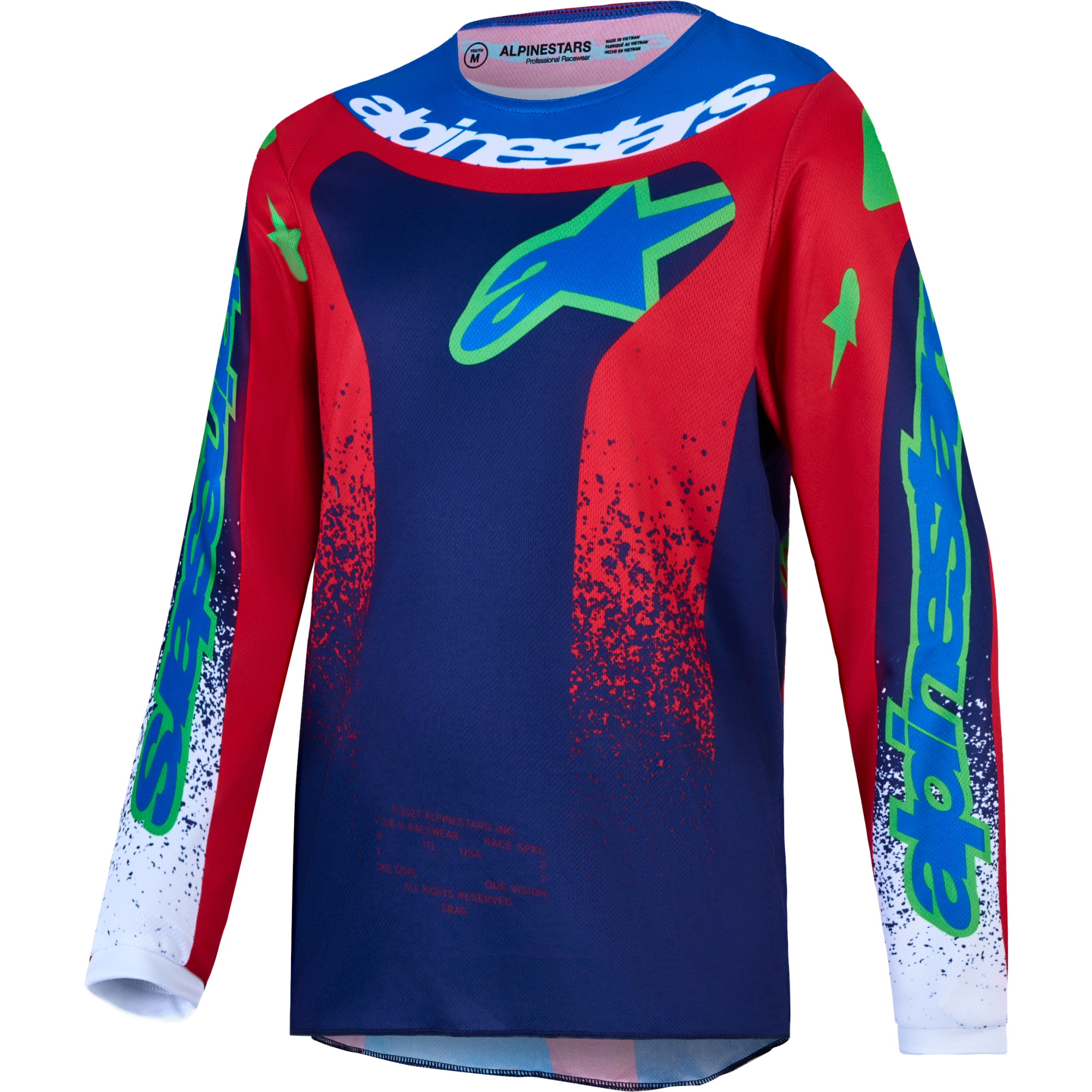 Maillot Cross Alpinestars Youth Fluid Drag Bleu Marine Rouge Feu Blanc - 2XL