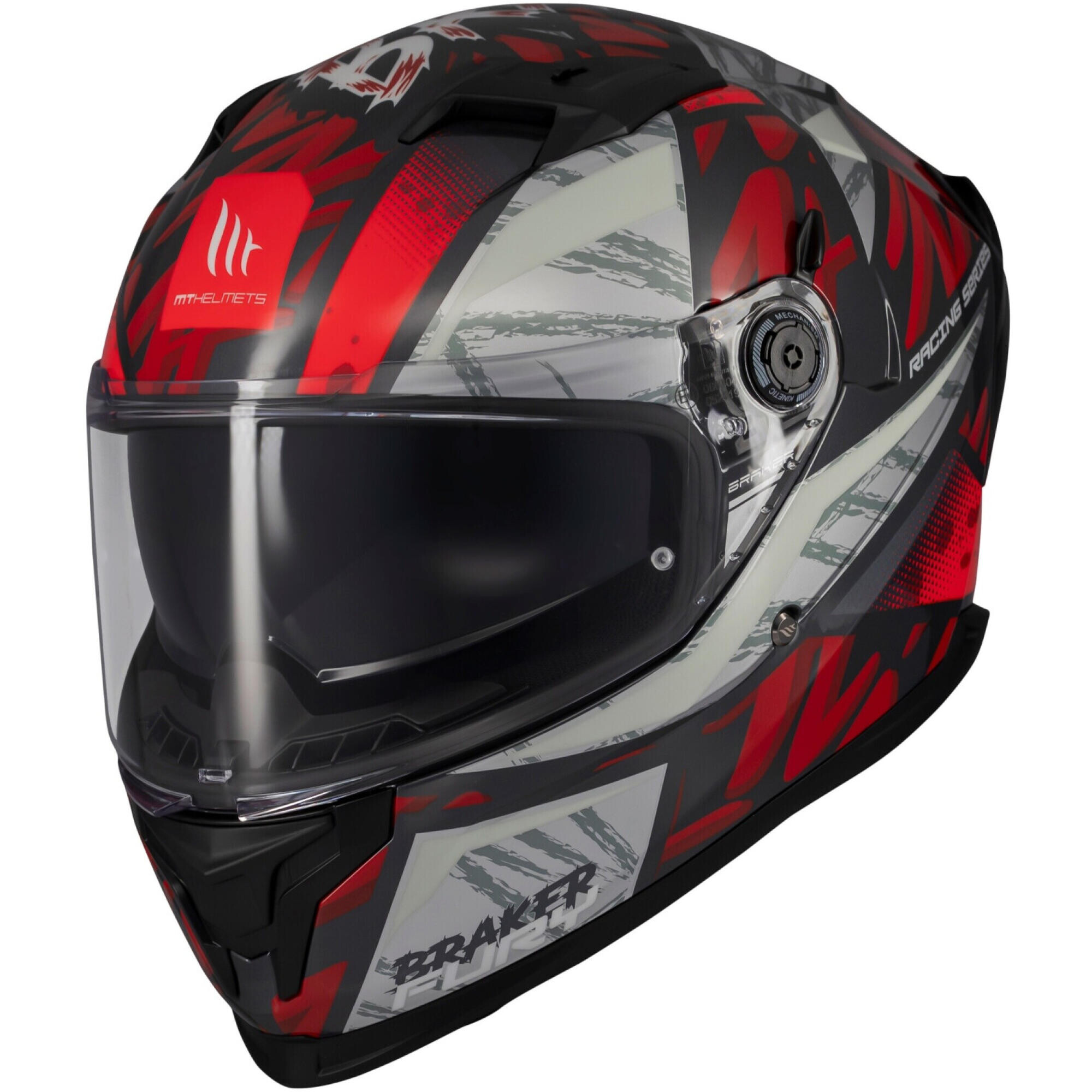 Casque MT Helmets Braker SV Fury C5 Noir Gris Rouge Brillant - 2XL