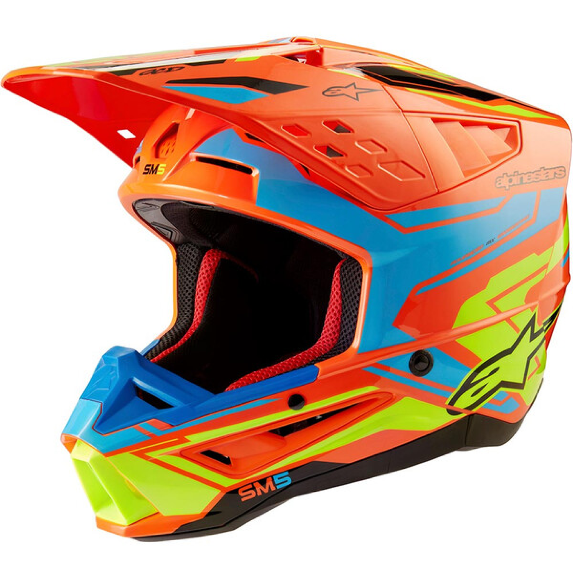 Casque Cross Alpinestars SM5 Action 2 Orange Fluo Cyan Jaune Fluo Brillant - 2XL