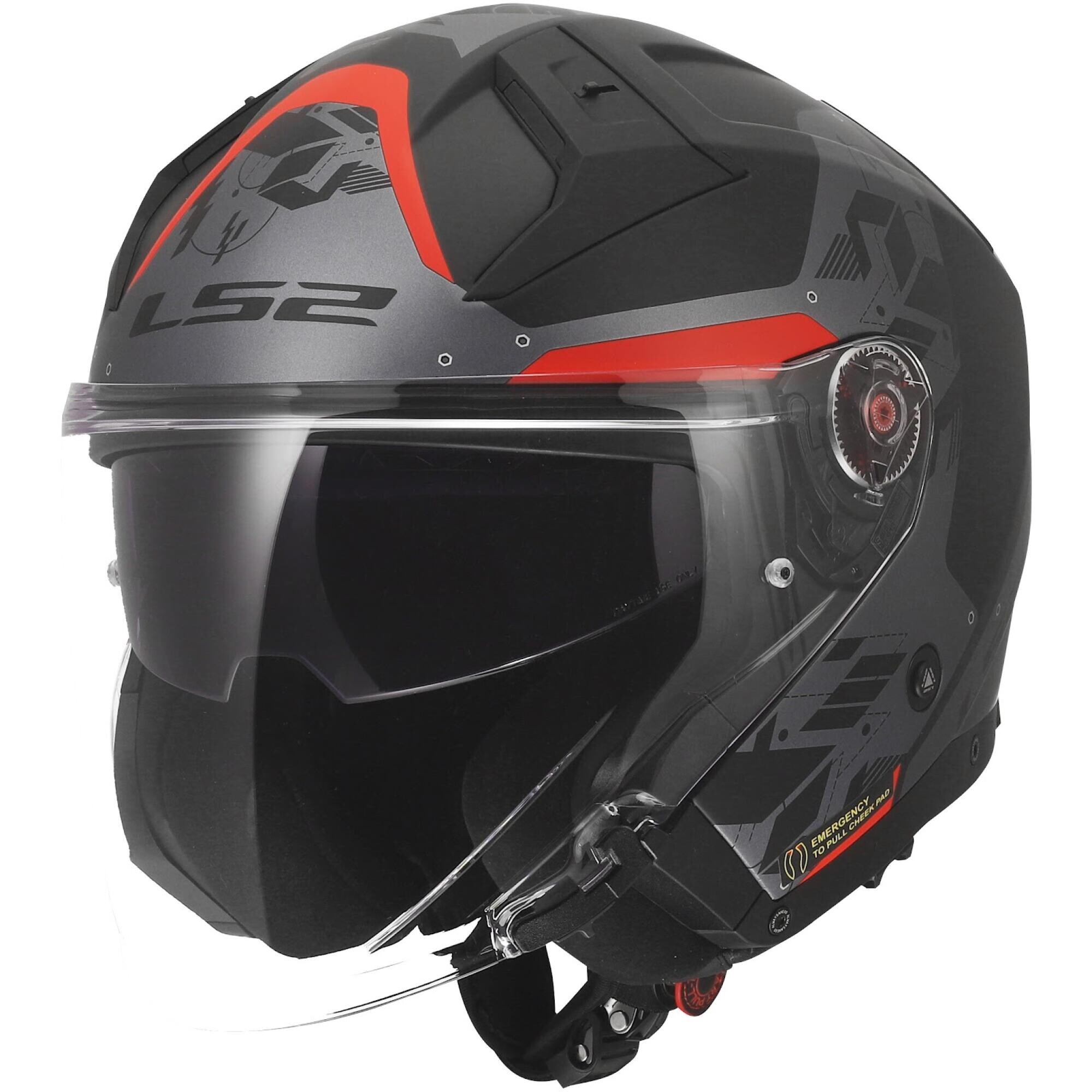 Casque LS2 OF603 Infinity II Nightline Gris Rouge - 2XL