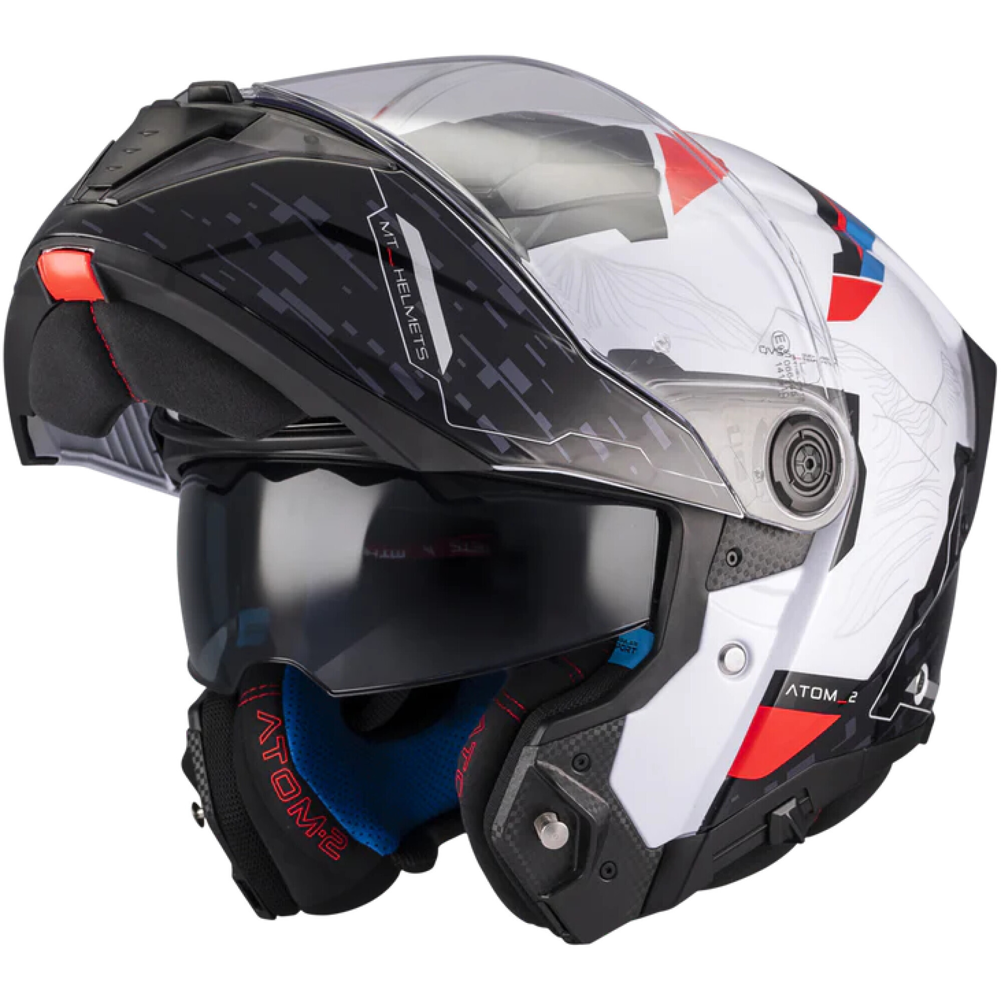 Casque MT Helmets Atom 2 SV Highlands A7 Noir Blanc Bleu - 2XL