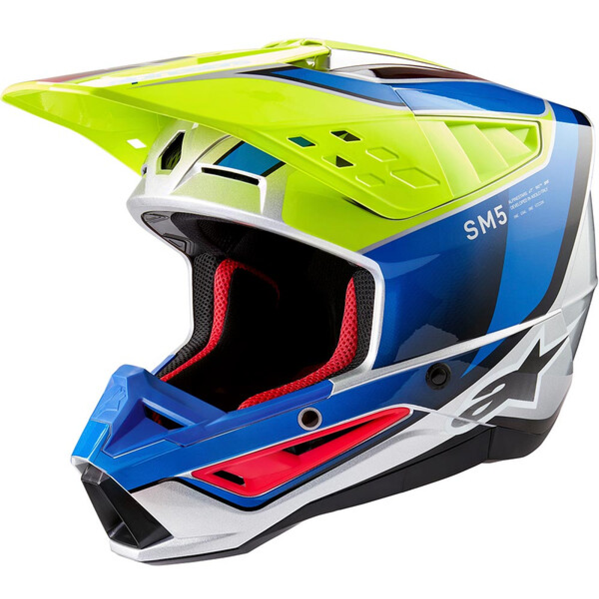 Casque Cross Alpinestars SM5 Sail Jaune Fluo Argent Bleu Brillant - 2XL