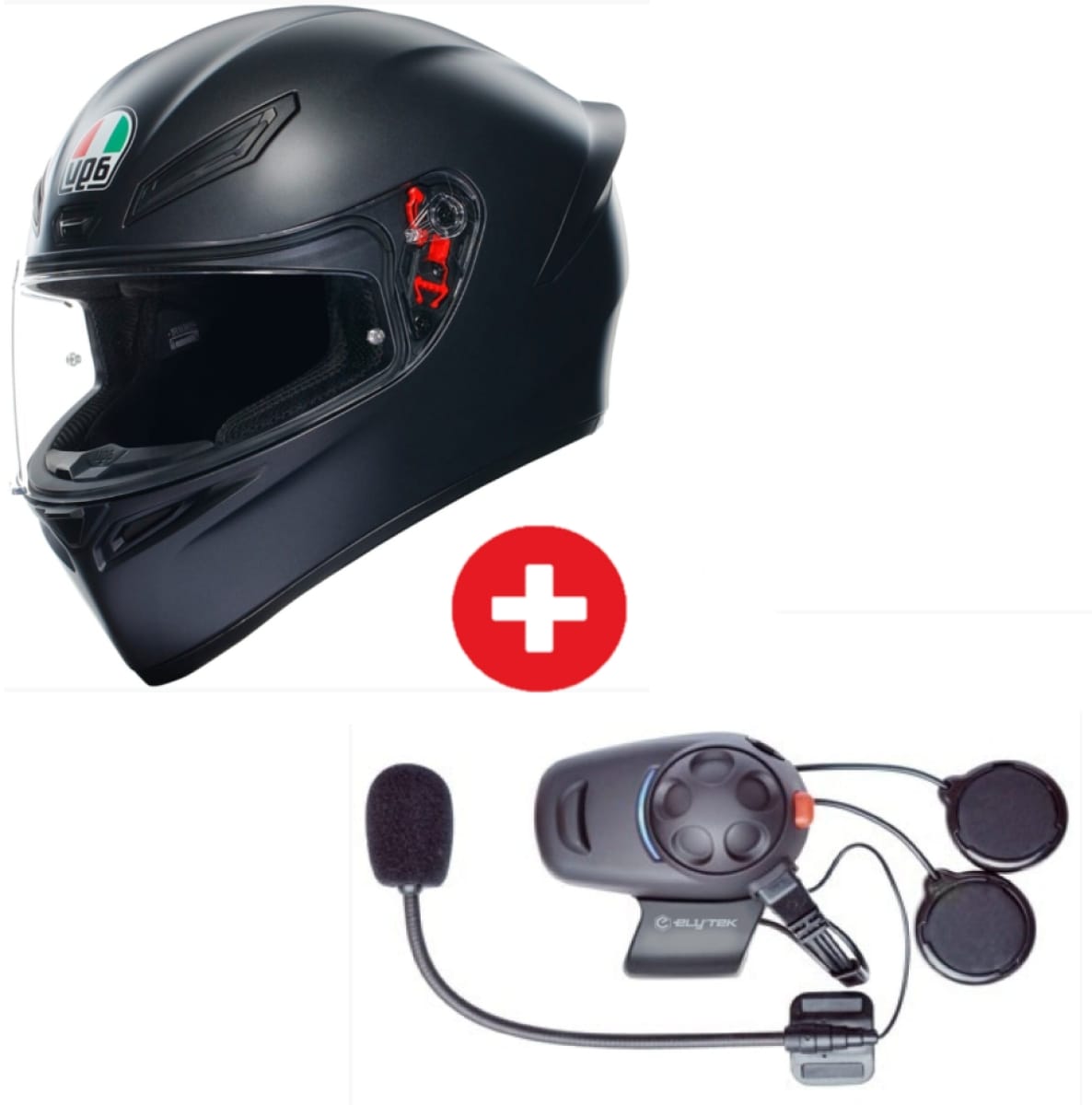 Pack Casque AGV K1 S Mono Noir Mat + Intercom Bluetooth Ely'tek by Sena