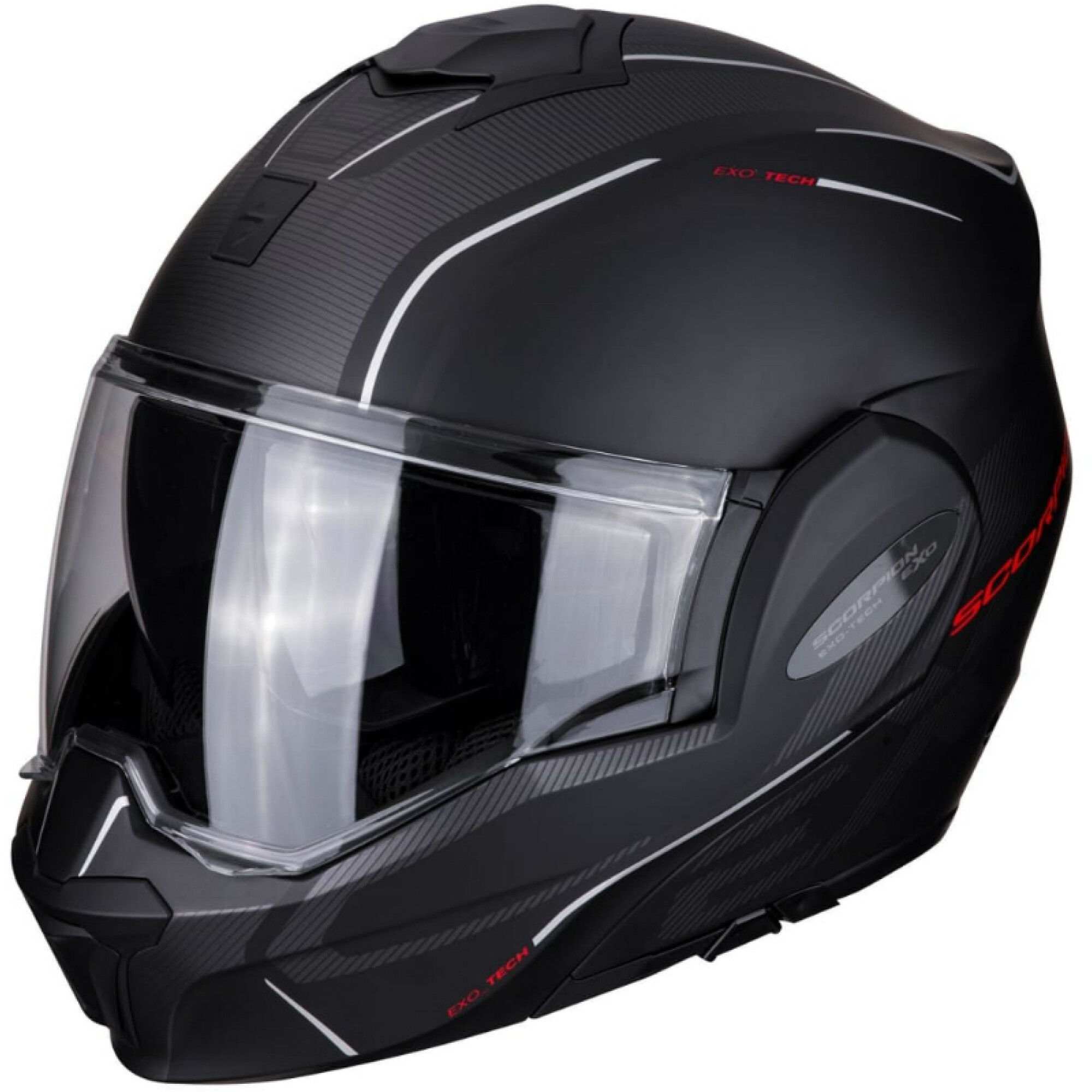 Casque Scorpion Exo-Tech Time Off Noir Mat Rouge - L