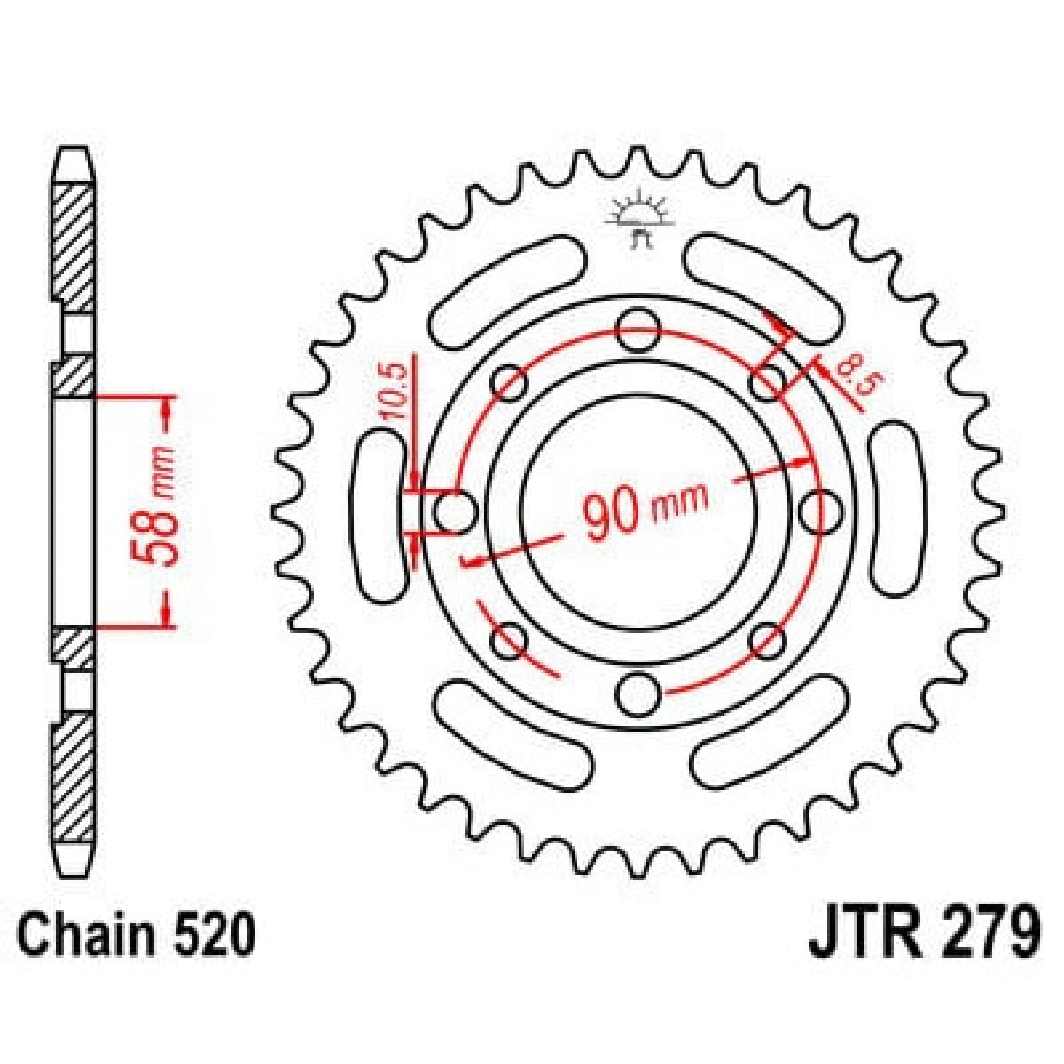 Couronne JT Sprockets 33 Dents Acier Pas 520 Type 279