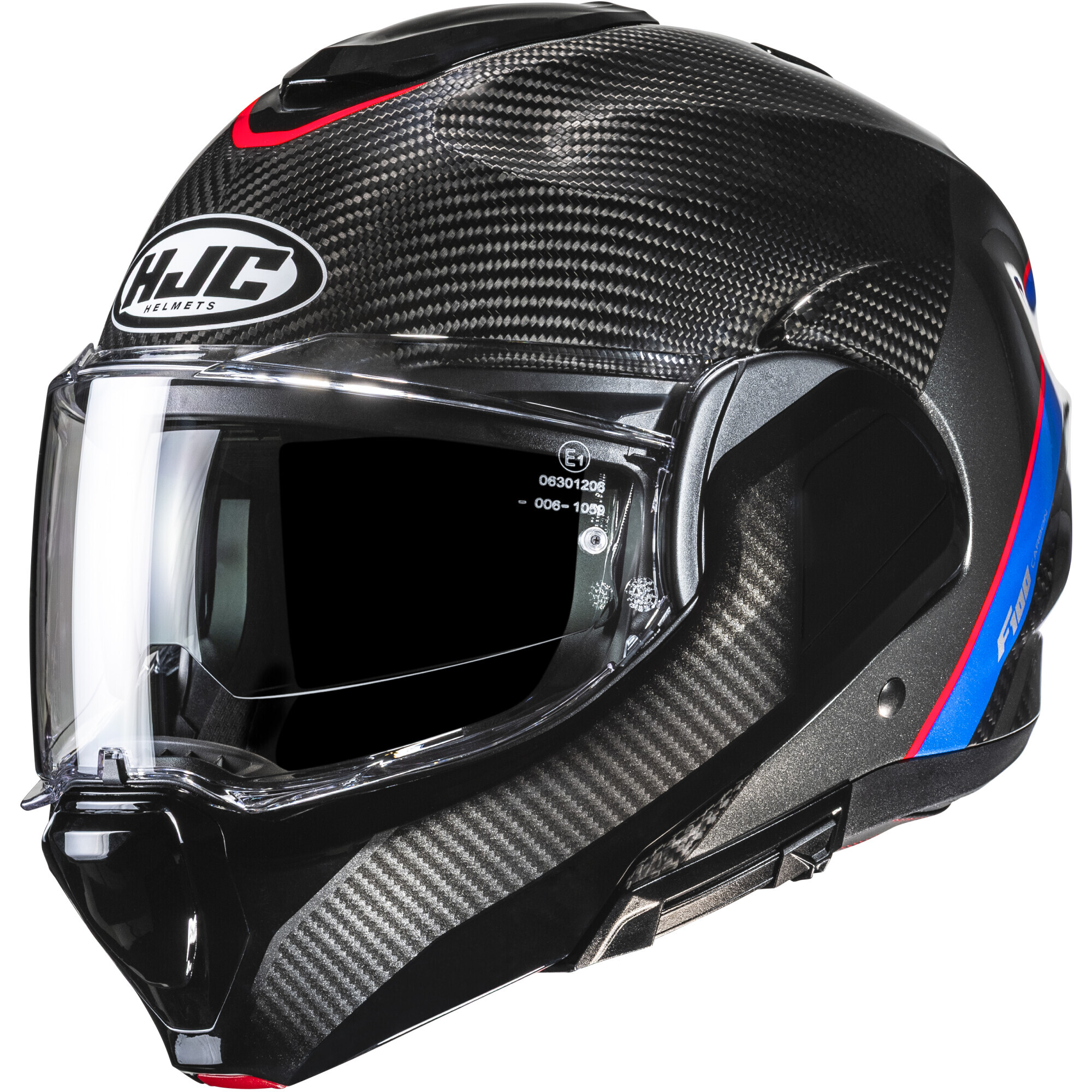Casque HJC F100 Carbon Stan MC21 Noir Rouge Bleu - L