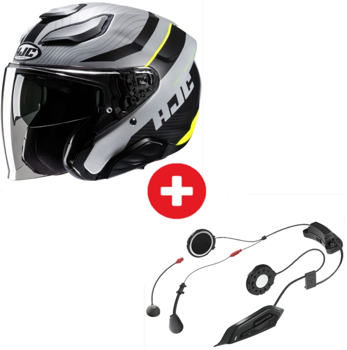 Pack Casque HJC F31 Naby Noir Gris Jaune + Intercom Smart 2 HJC 21B