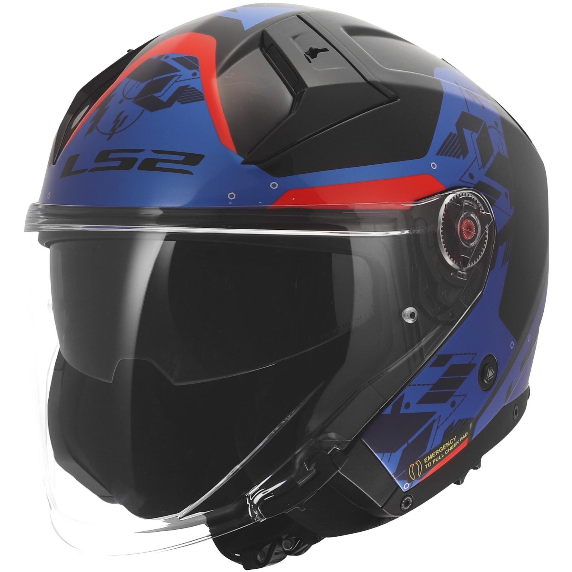 Casque LS2 OF603 Infinity II Nightline Bleu Rouge - 2XL