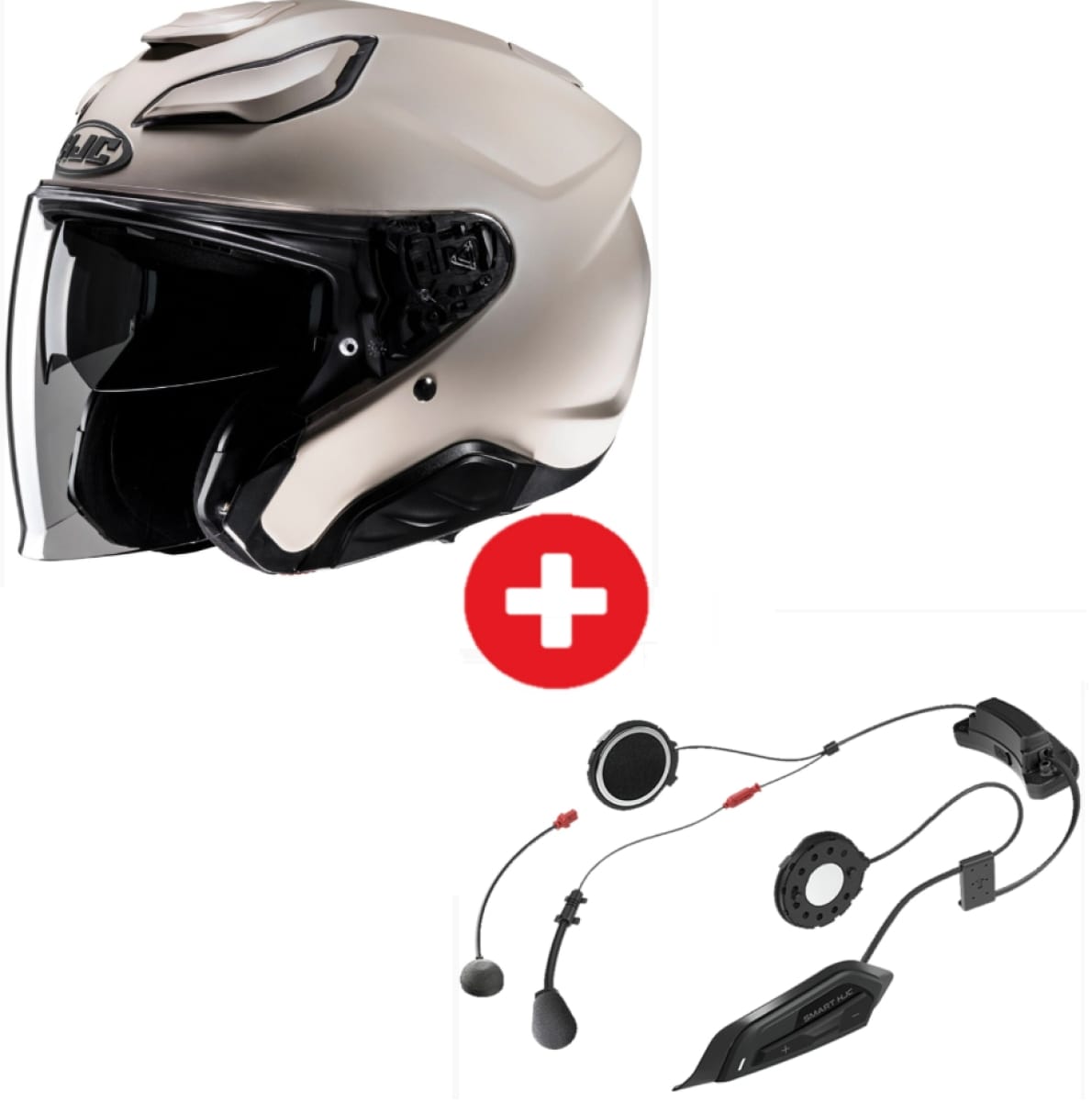 Pack Casque HJC F31 Uni Sable Beige Semi Mat + Intercom Smart 2 HJC 21B
