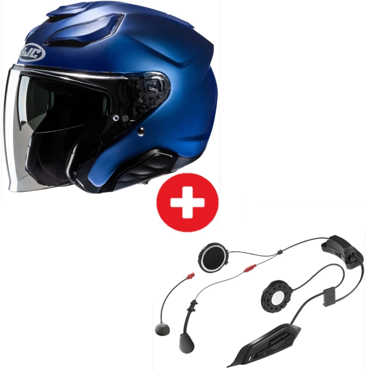 Pack Casque HJC F31 Uni Bleu Métallique Semi Mat + Intercom Smart 2 HJC 21B