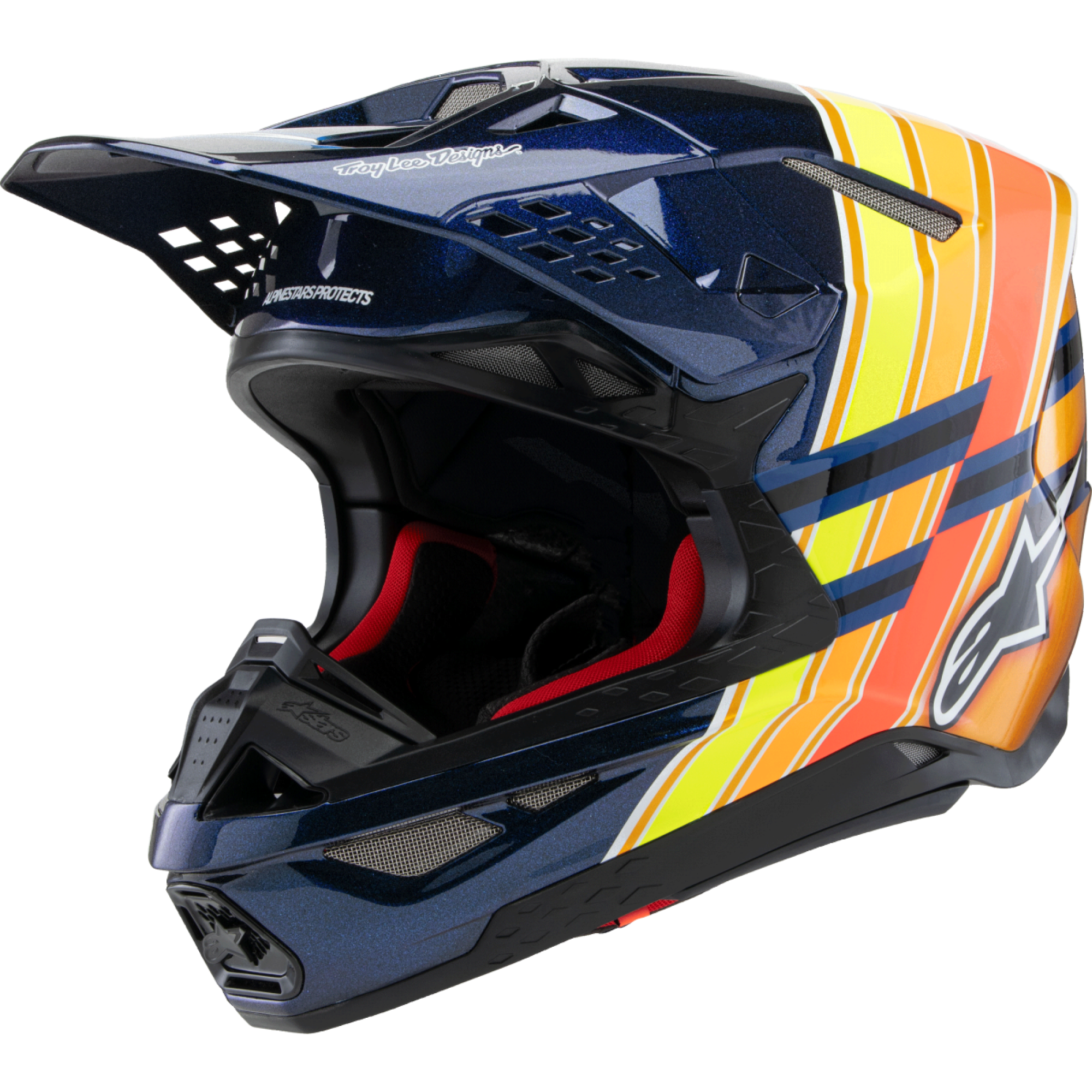 Casque Cross Alpinestars Supertech SM10 X TLD Edition 25 Noir Bleu Orange Jaune Fluo Rouge Brillant - 2XL