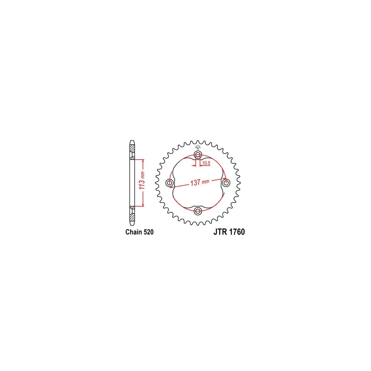 Couronne JT Sprockets 36 Dents Acier Pas 520 Type 1760 Suzuki
