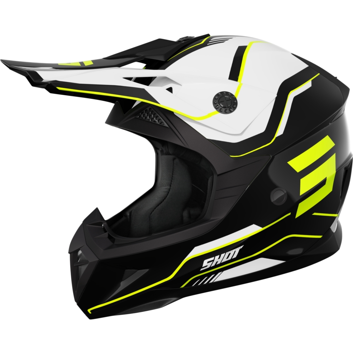 CASQUE CROSS ENFANT SHOT PULSE LINES NOIR BLANC JAUNE FLUO GLOSSY / L