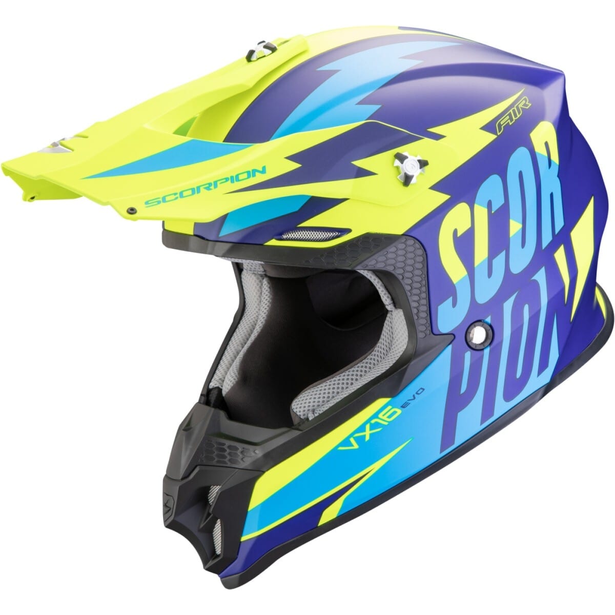 CASQUE CROSS SCORPION VX-16 EVO AIR SLANTER BLEU JAUNE FLUO / 2XL