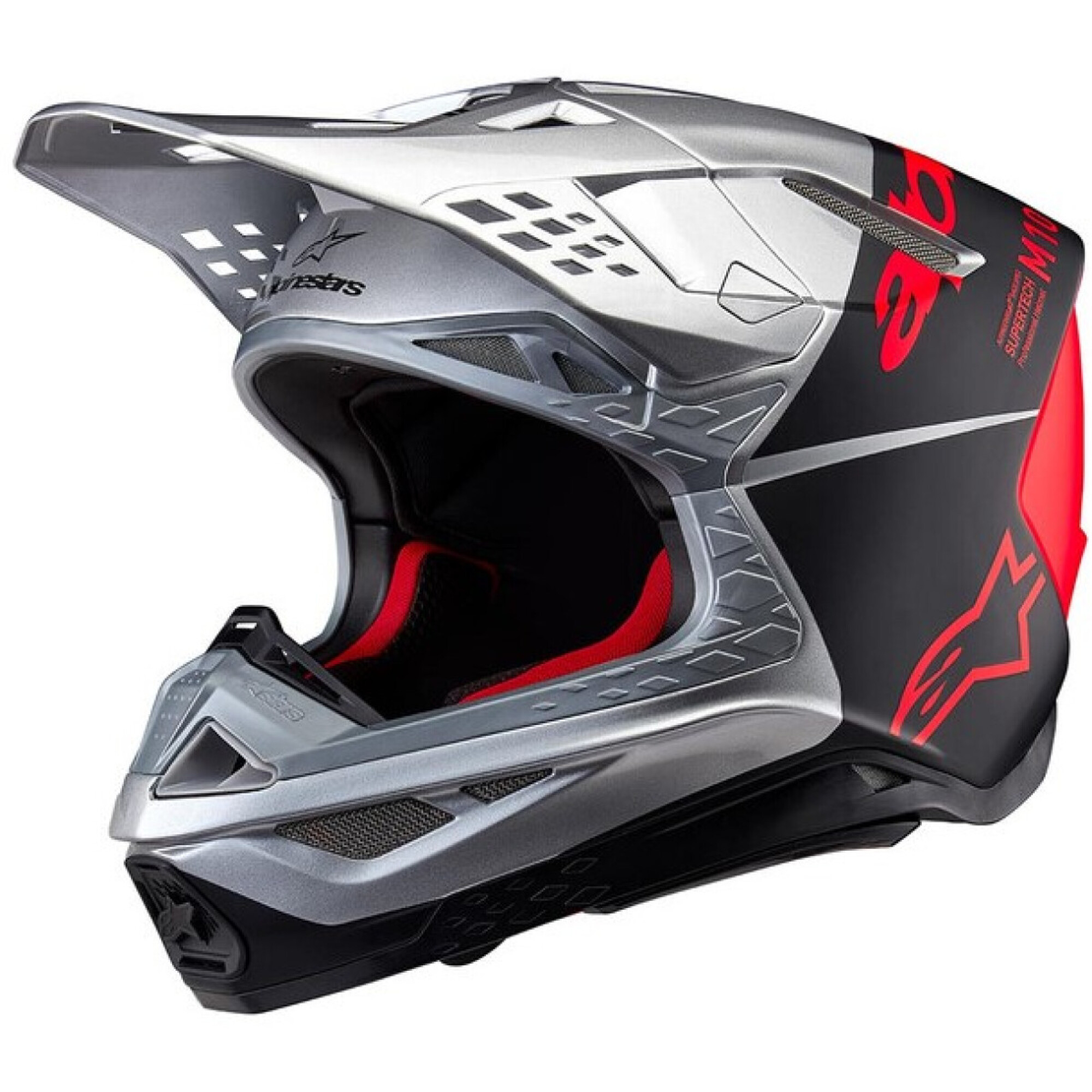 Casque Cross Alpinestars Supertech SM10 Flood Argent Noir Orange Fluo Mat Brillant - 2XL