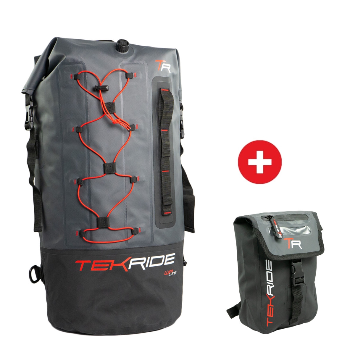 Pack Tekride WP Line Sac à Dos Rudy 35L Noir Gris Rouge + Sacoche de Jambe Portofino 2L