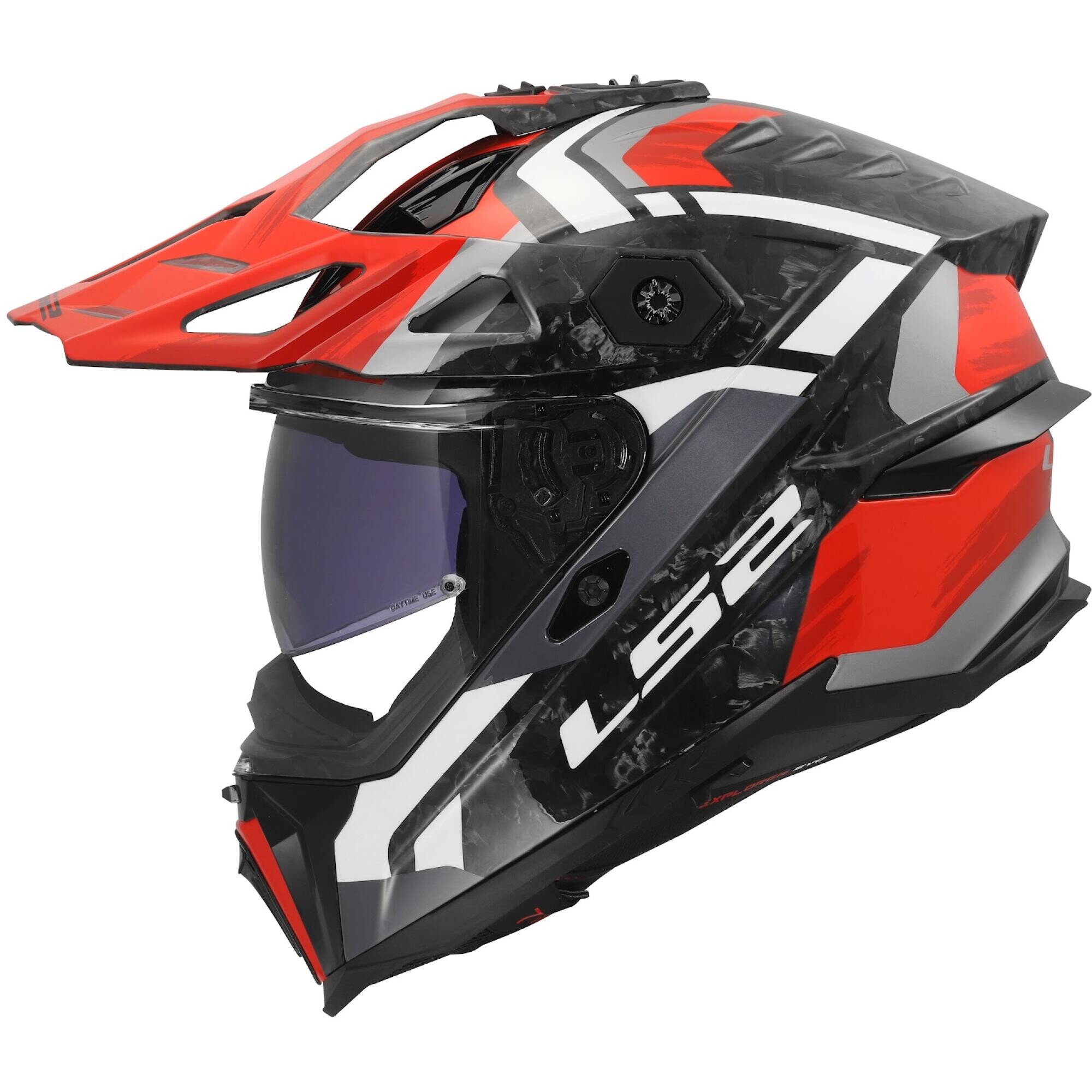 Casque LS2 MX707 Explorer Evo Forged Carbon Falkur Rouge Blanc - 2XS