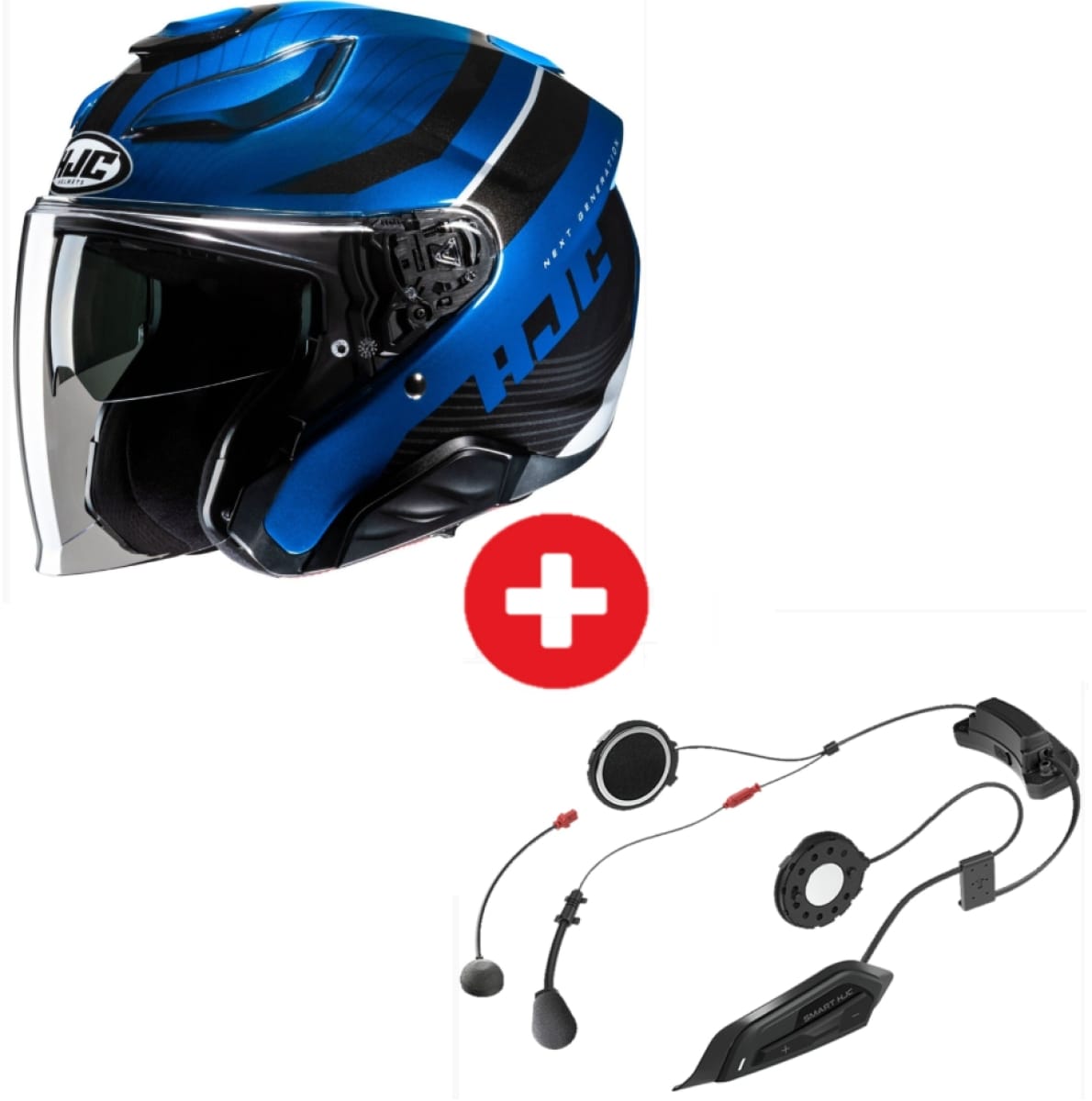 Pack Casque HJC F31 Naby Noir Bleu + Intercom Smart 2 HJC 21B