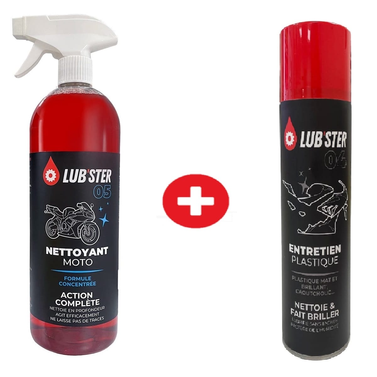 Pack Entretien Lub'ster Nettoyant Plastique 400mL + Moto Clean 1L
