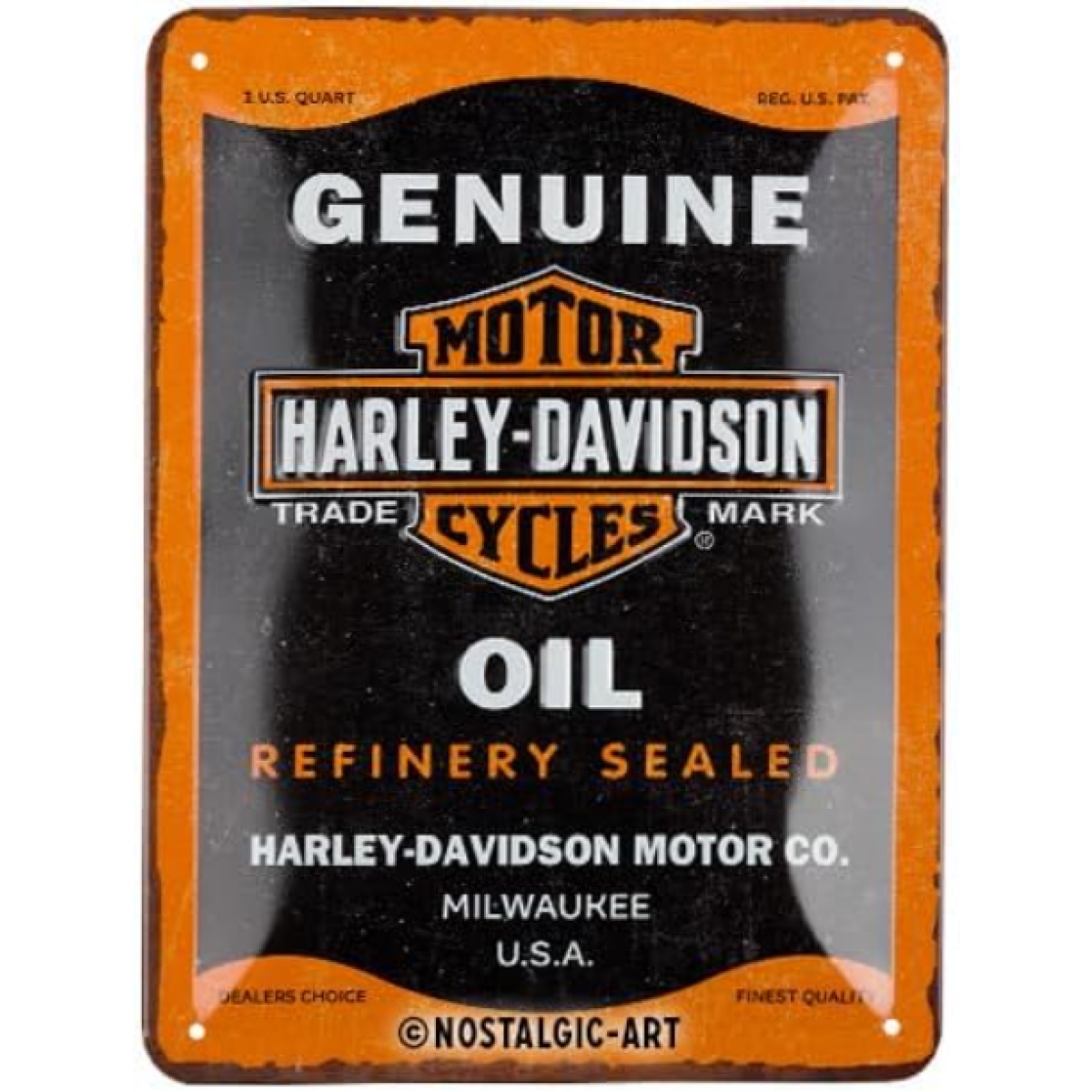 PLAQUE NOSTALGIC ART HARLEY-DAVIDSON GENUINE OIL 15X20