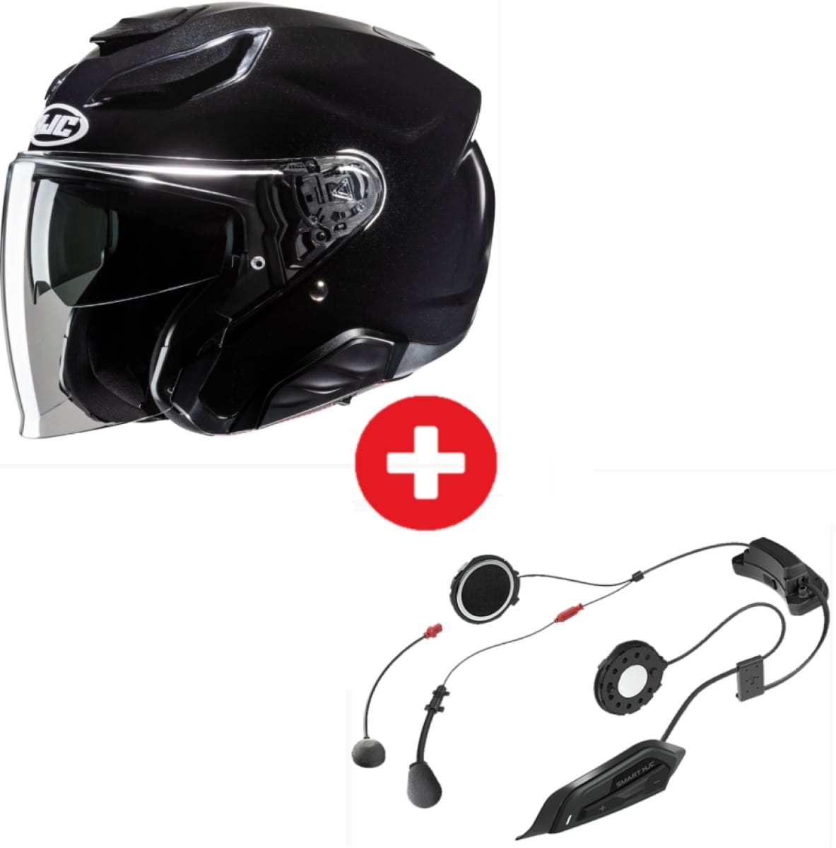 Pack Casque HJC F31 Uni Noir Métal + Intercom Smart 2 HJC 21B