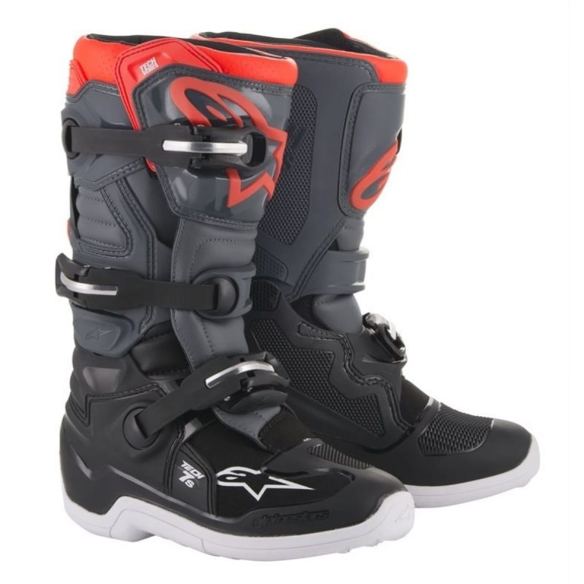 Bottes Cross Enfant Alpinestars Tech 7S Noir Gris Rouge Fluo / 34