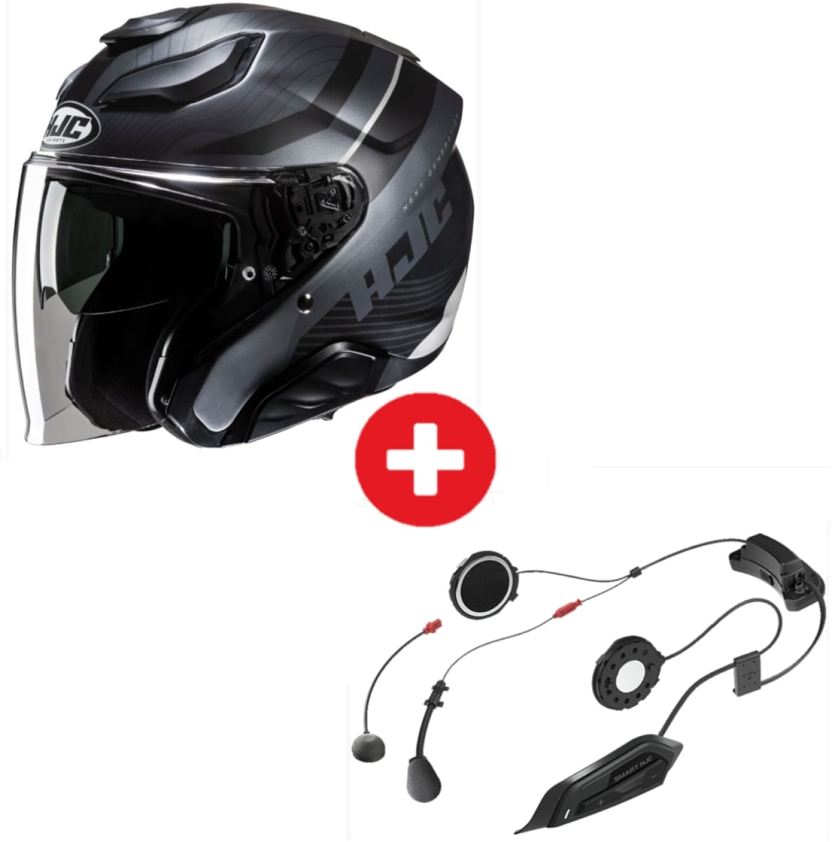 Pack Casque HJC F31 Naby Noir Gris + Intercom Smart 2 HJC 21B
