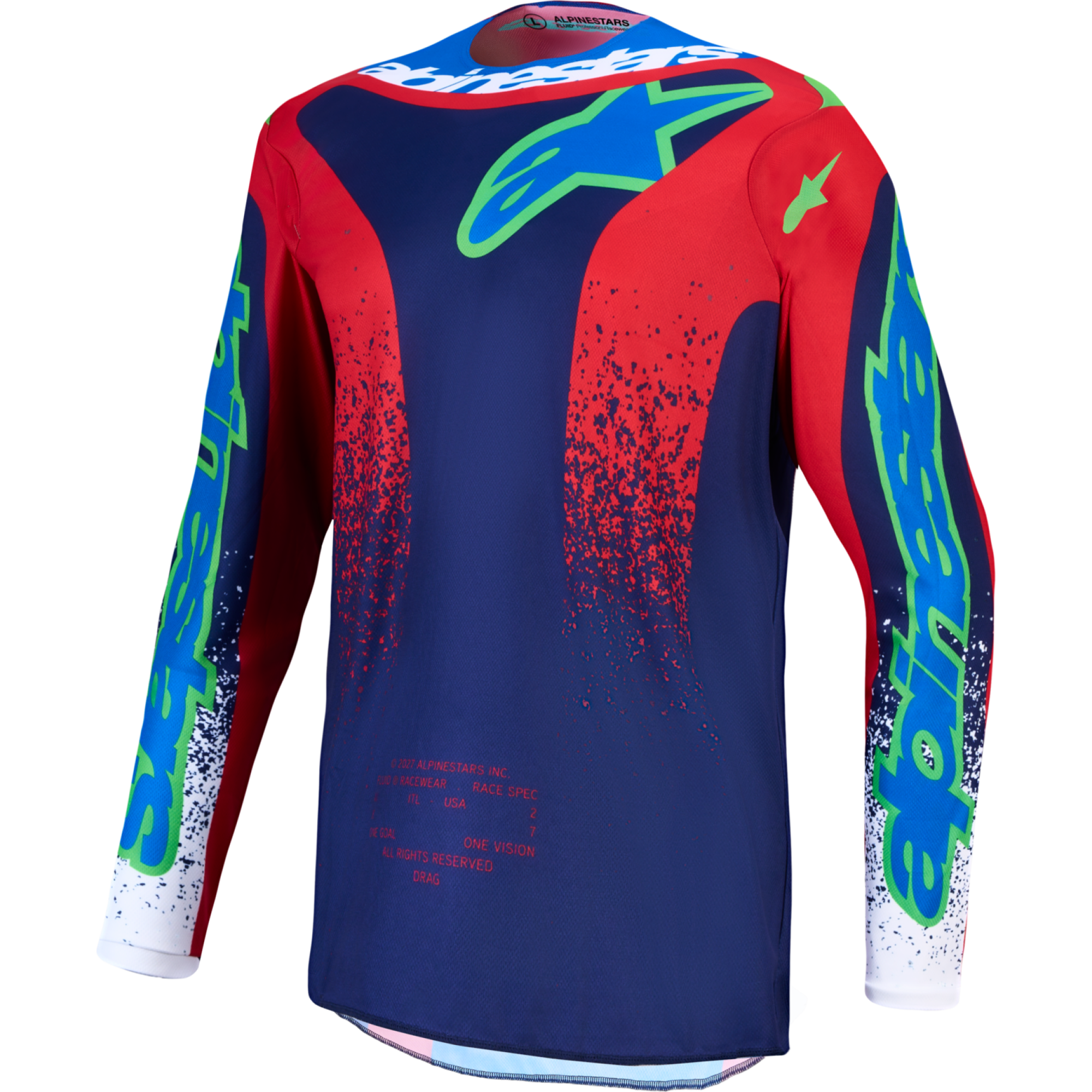 Maillot Cross Alpinestars Fluid Drag Bleu Marine Rouge Feu Blanc - 2XL