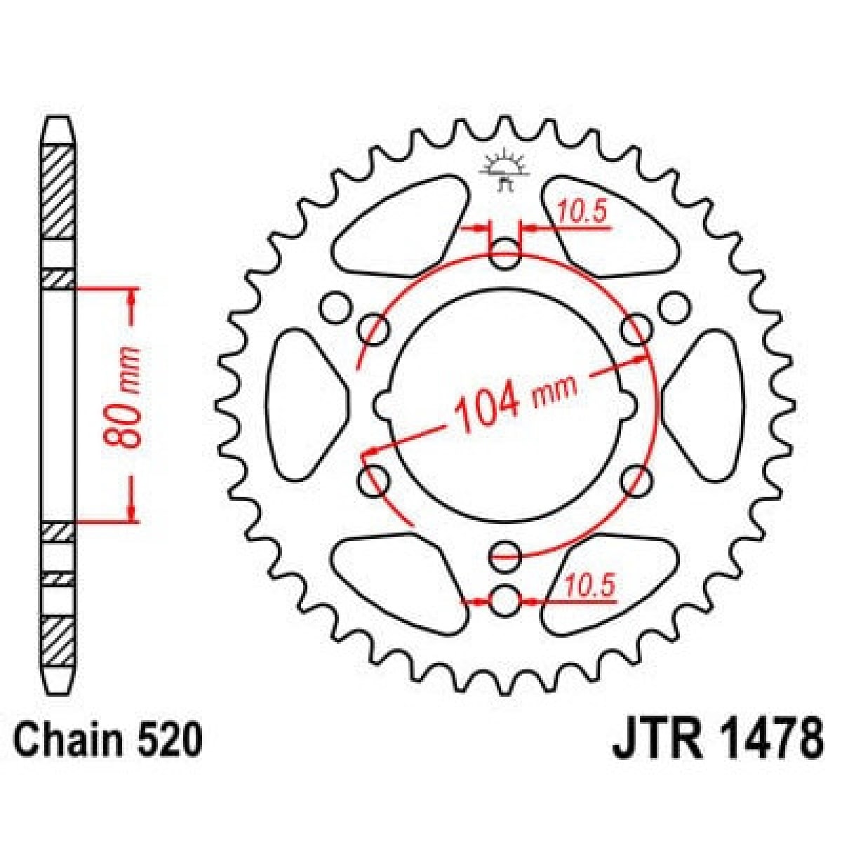 Couronne JT Sprockets 36 Dents Acier Pas 520 Type 1478 Polaris