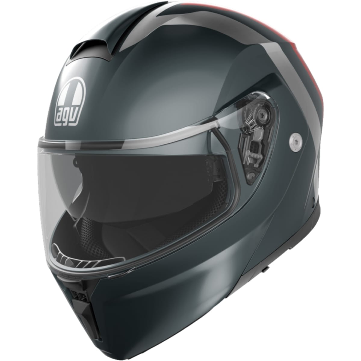 CASQUE AGV STREETMODULAR RESIA MAT GRIS ARGENT ROUGE / 2XL