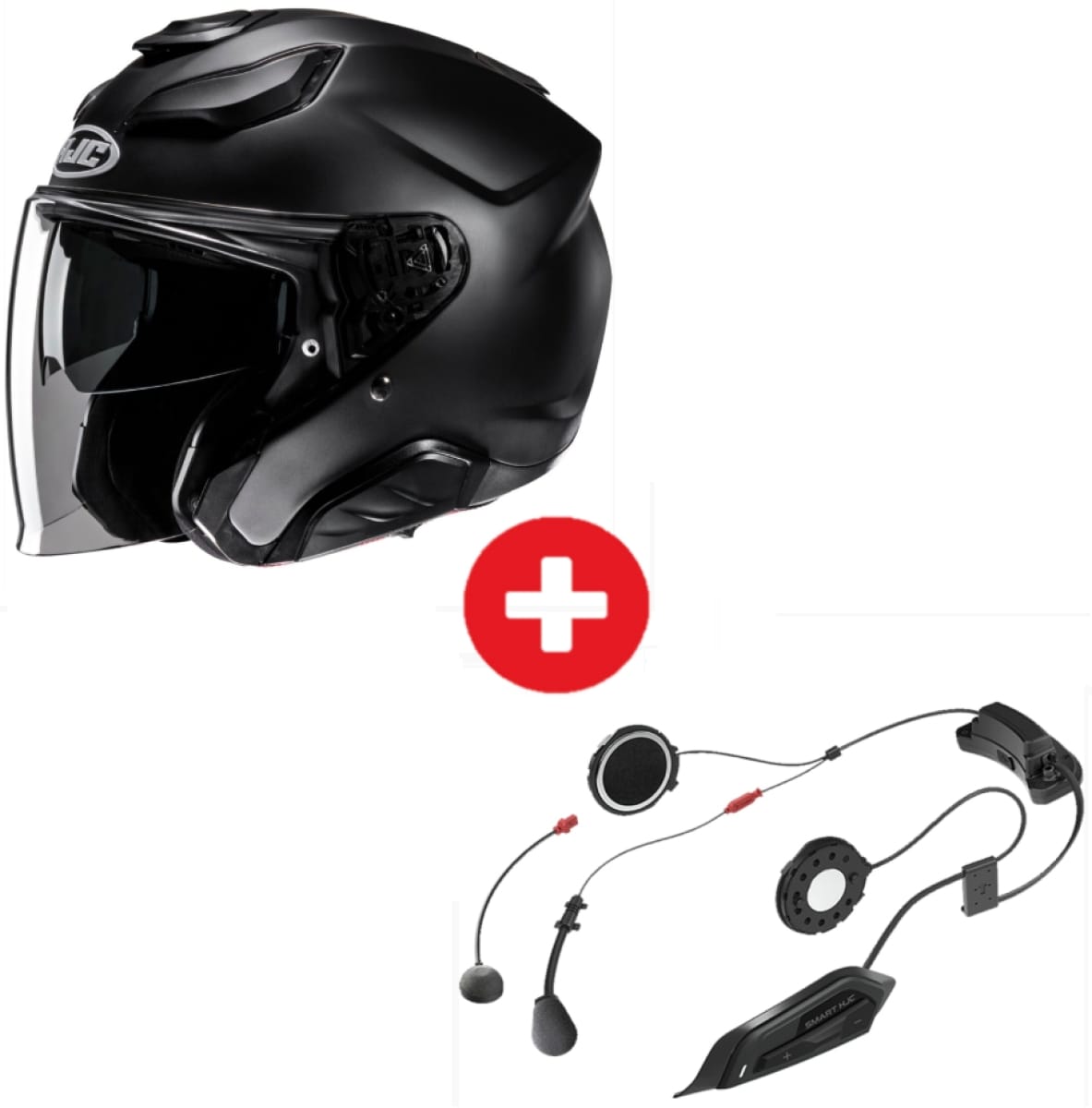 Pack Casque HJC F31 Uni Noir Semi Mat + Intercom Smart 2 HJC 21B