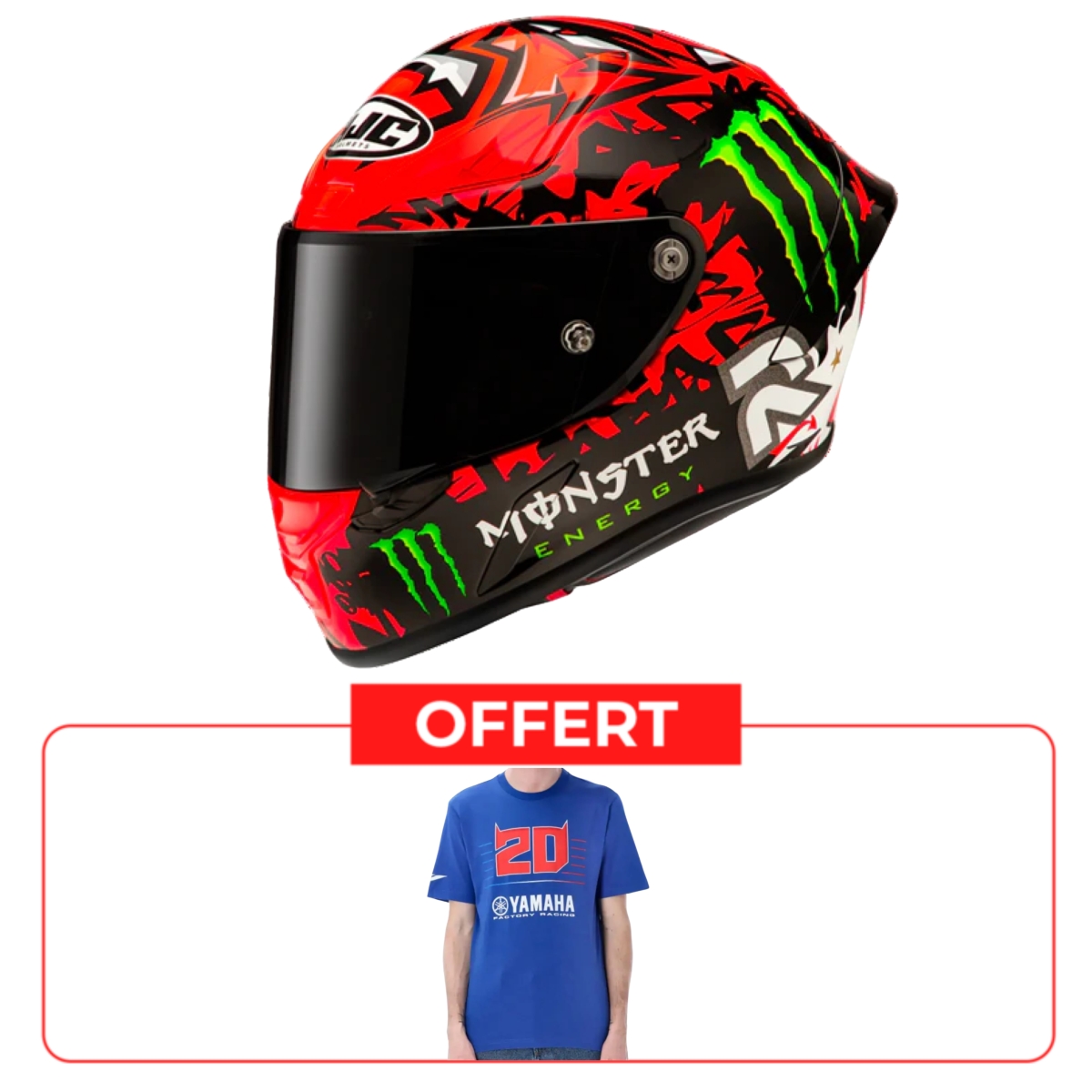 Casque HJC RPHA 1 Fabio Quartararo Replica + Tee-shirt Fabio Quartararo Yamaha 20 Bleu