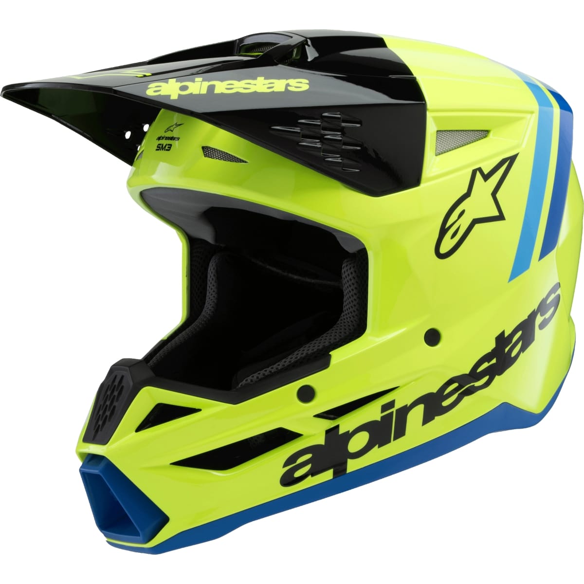 CASQUE CROSS ENFANT ALPINESTARS SM3 RADIUM JAUNE FLUO NOIR BLEU BRILLANT / L