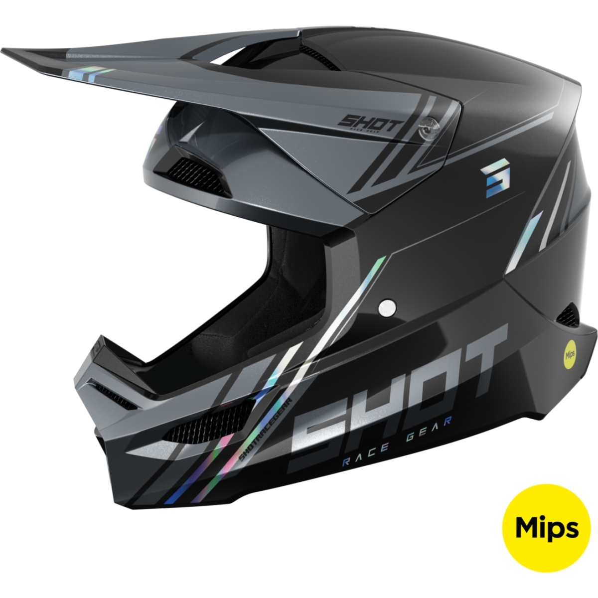 Casque Cross Shot Race Sprint Noir Holographic Blanc Pearly