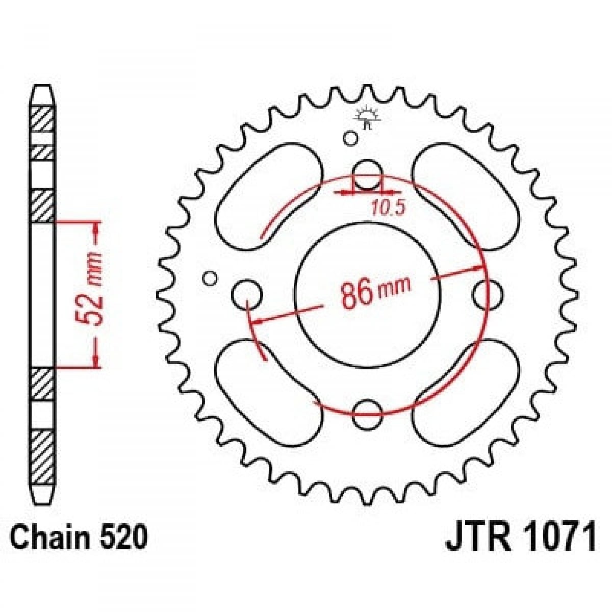 Couronne JT Sprockets 30 Dents Acier Pas 520 Type 1071 Kymco
