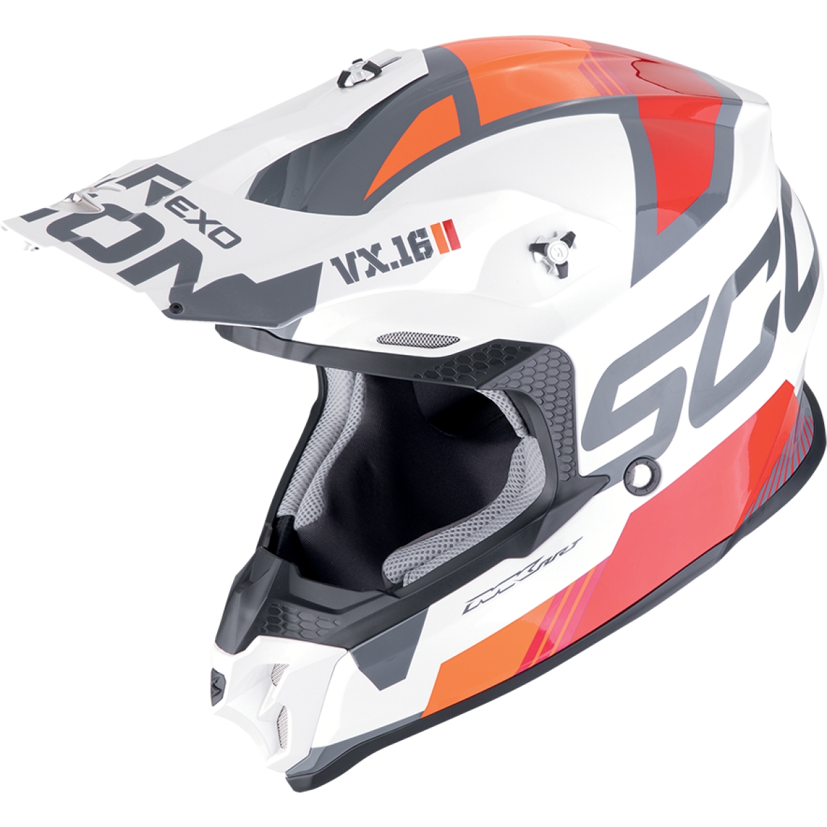 CASQUE CROSS SCORPION VX 16 EVO AIR ANALOG BLANC ORANGE / L