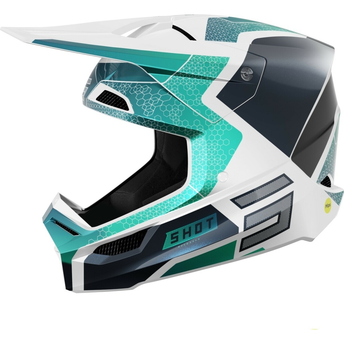 CASQUE SHOT RACE PHASER MX25 L/TURQUOISE NOIR BLANC